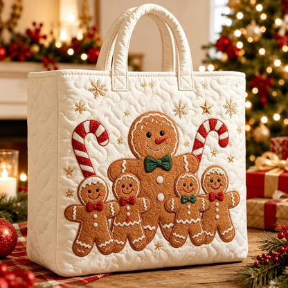 Christmas Quilted Tote Bag – Festive Embroidered Holiday Handbag