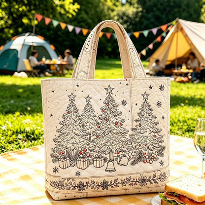 Christmas Quilted Tote Bag – Festive Embroidered Holiday Handbag