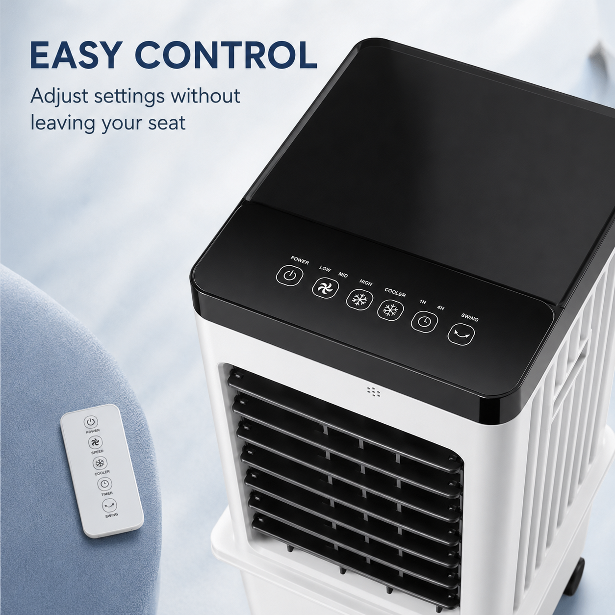 Portable Air Cooler with Remote | Quiet Cooling Fan for Home