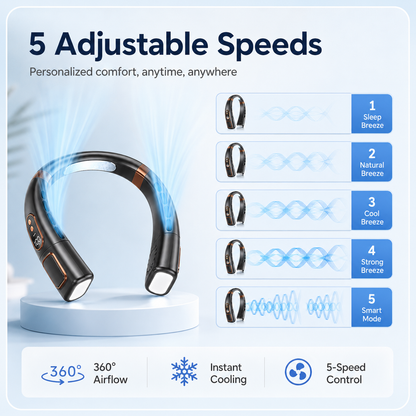 Smart Neck Fan with Cooling Plate | 5-Speed Wearable Cooler