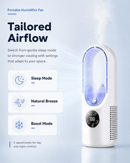 Portable Bladeless Humidifier Fan with Cooling Mist & 6 Speeds