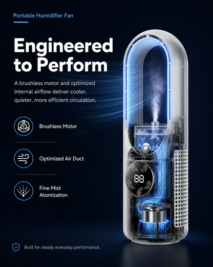 Portable Bladeless Humidifier Fan with Cooling Mist & 6 Speeds