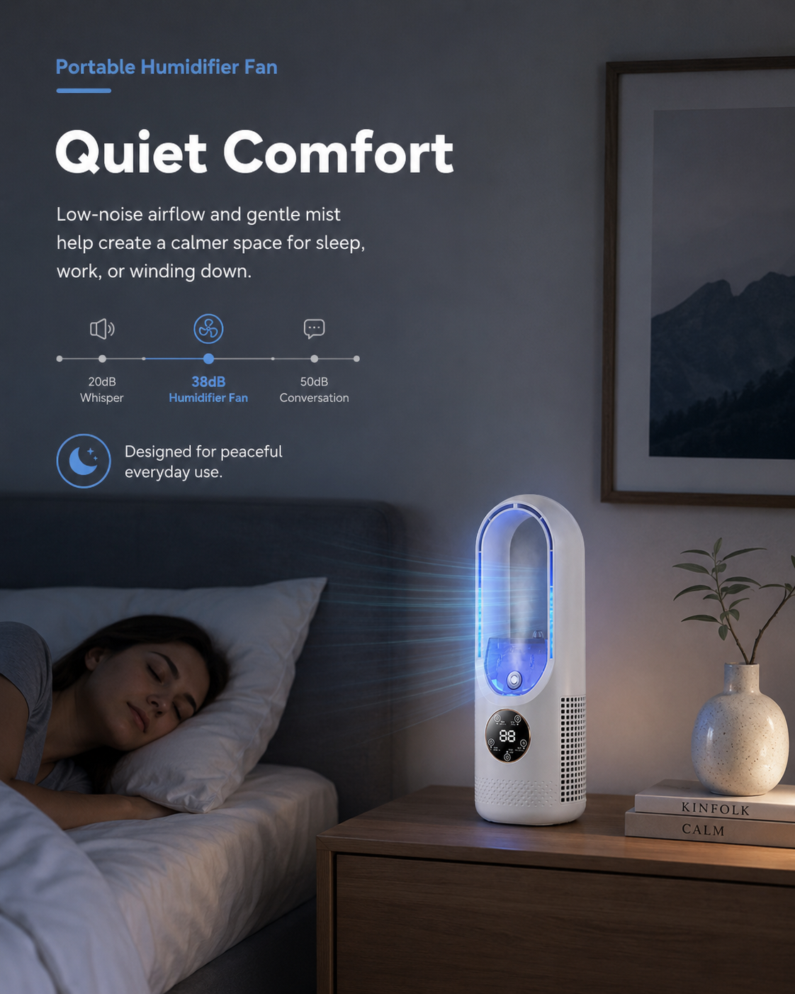 Portable Bladeless Humidifier Fan with Cooling Mist & 6 Speeds