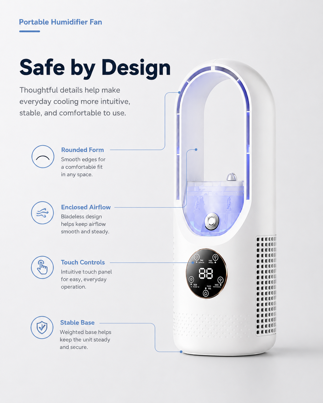 Portable Bladeless Humidifier Fan with Cooling Mist & 6 Speeds