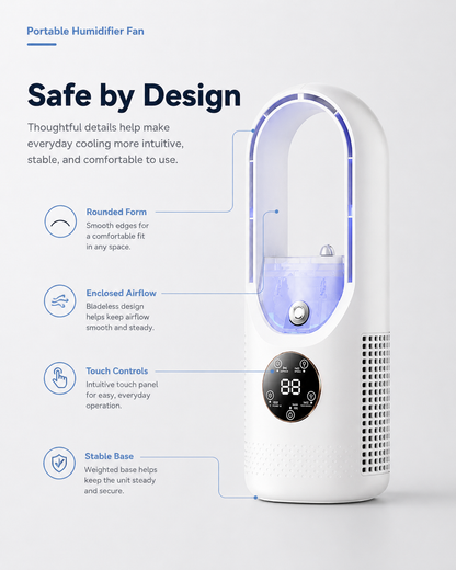 Portable Bladeless Humidifier Fan with Cooling Mist & 6 Speeds