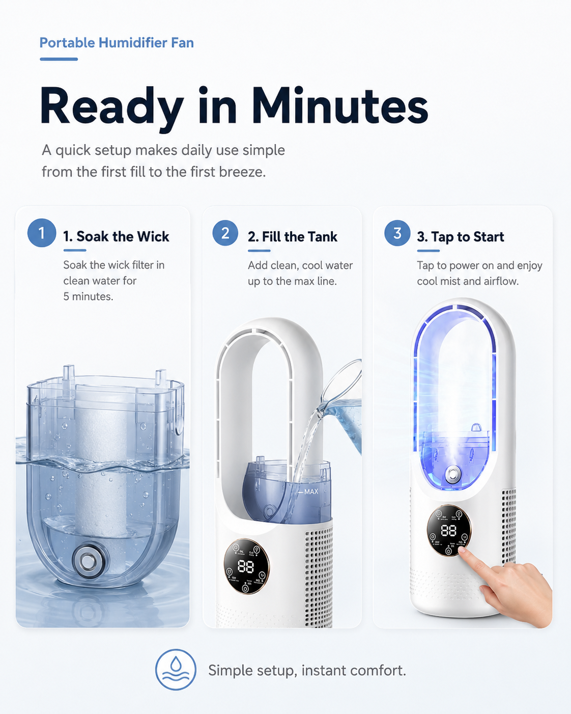 Portable Bladeless Humidifier Fan with Cooling Mist & 6 Speeds