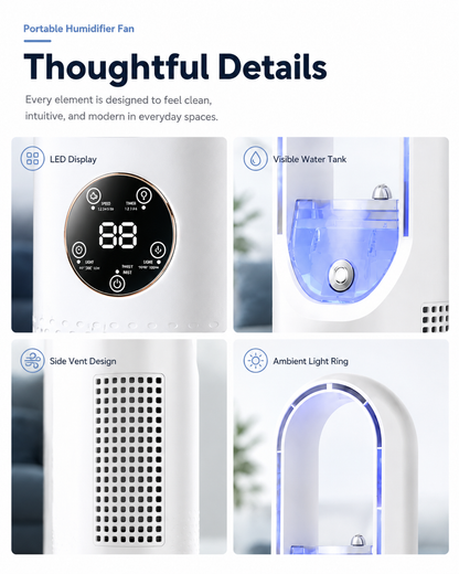 Portable Bladeless Humidifier Fan with Cooling Mist & 6 Speeds