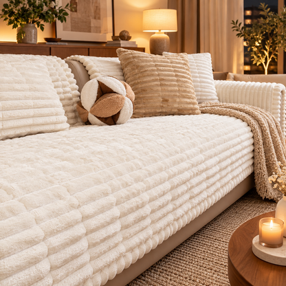 Plush Ribbed Sofa Cover – Soft Textured Couch Throw