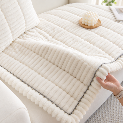 Plush Ribbed Sofa Cover – Soft Textured Couch Throw