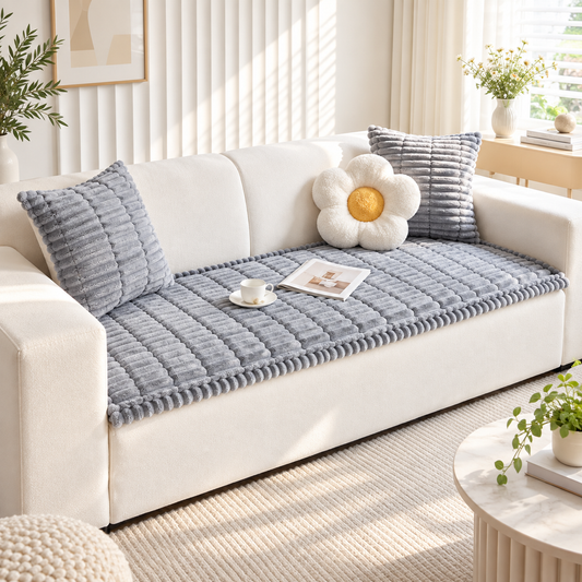 Plush Ribbed Sofa Cover – Soft Textured Couch Throw