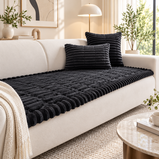Plush Ribbed Sofa Cover – Soft Textured Couch Throw