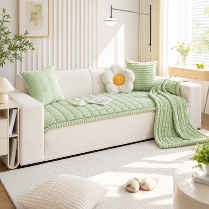 Plush Ribbed Sofa Cover – Soft Textured Couch Throw