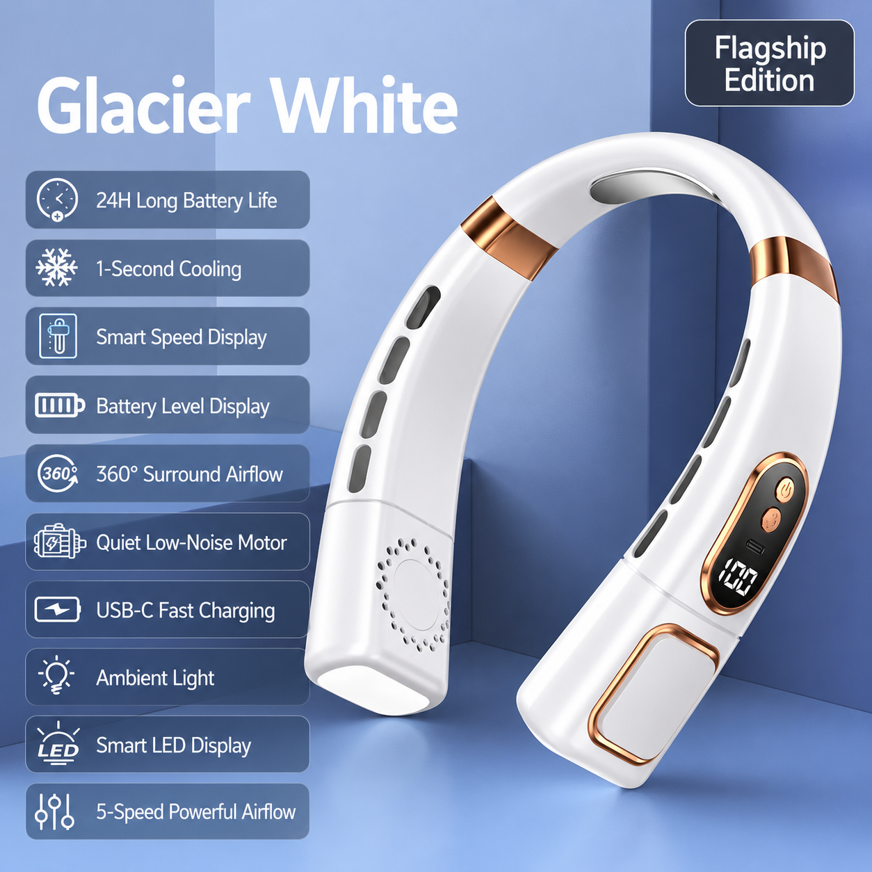 Smart Neck Fan with Cooling Plate | 5-Speed Wearable Cooler