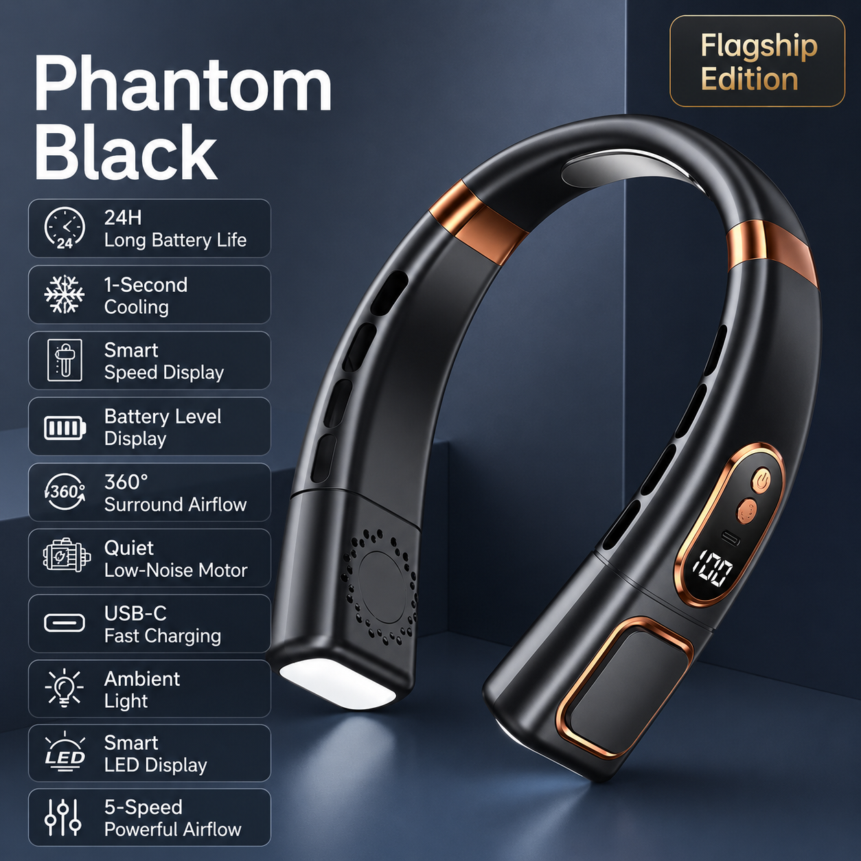 Smart Neck Fan with Cooling Plate | 5-Speed Wearable Cooler