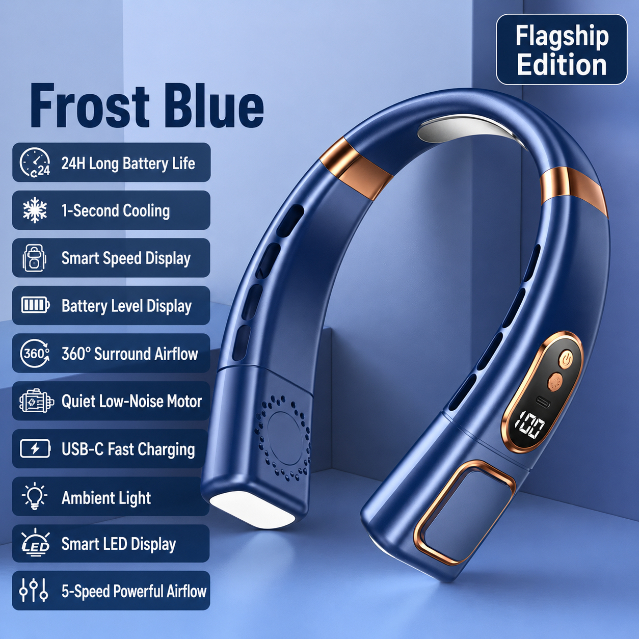 Smart Neck Fan with Cooling Plate | 5-Speed Wearable Cooler