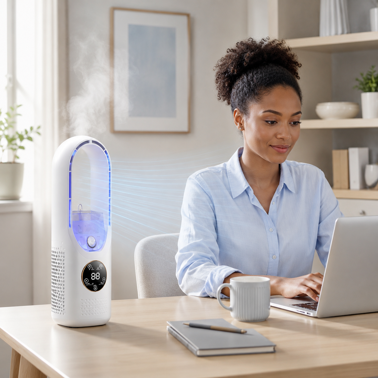 Portable Bladeless Humidifier Fan with Cooling Mist & 6 Speeds