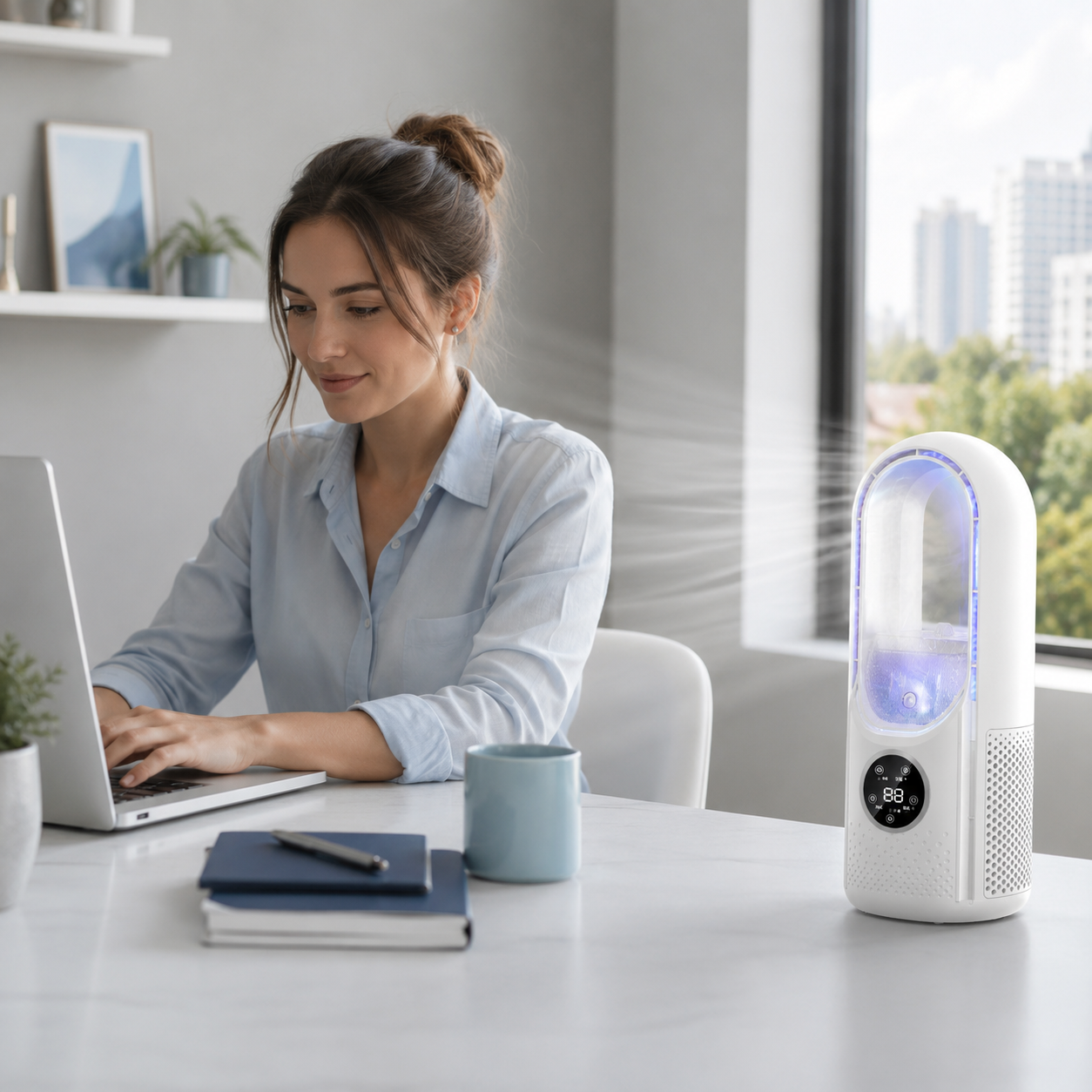 Portable Bladeless Humidifier Fan with Cooling Mist & 6 Speeds