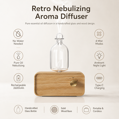 Rechargeable Waterless Essential Oil Diffuser – Glass & Wood Design
