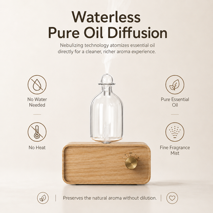 Rechargeable Waterless Essential Oil Diffuser – Glass & Wood Design