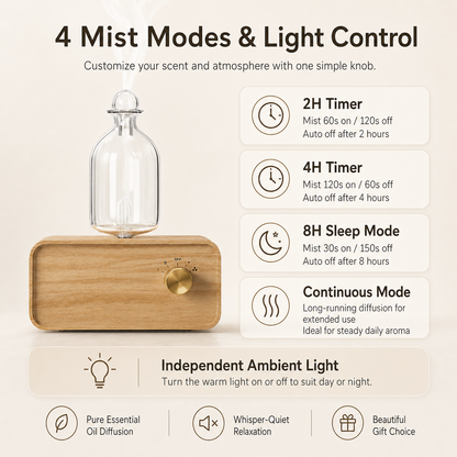 Rechargeable Waterless Essential Oil Diffuser – Glass & Wood Design