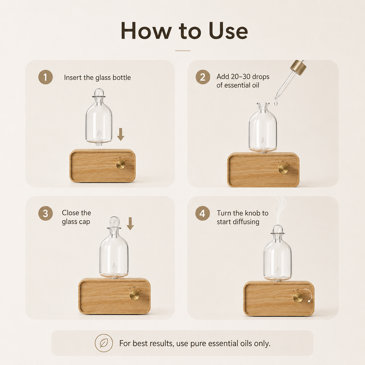 Rechargeable Waterless Essential Oil Diffuser – Glass & Wood Design