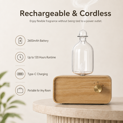 Rechargeable Waterless Essential Oil Diffuser – Glass & Wood Design
