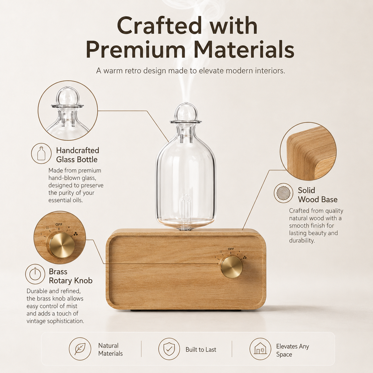 Rechargeable Waterless Essential Oil Diffuser – Glass & Wood Design