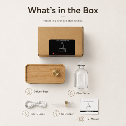Rechargeable Waterless Essential Oil Diffuser – Glass & Wood Design