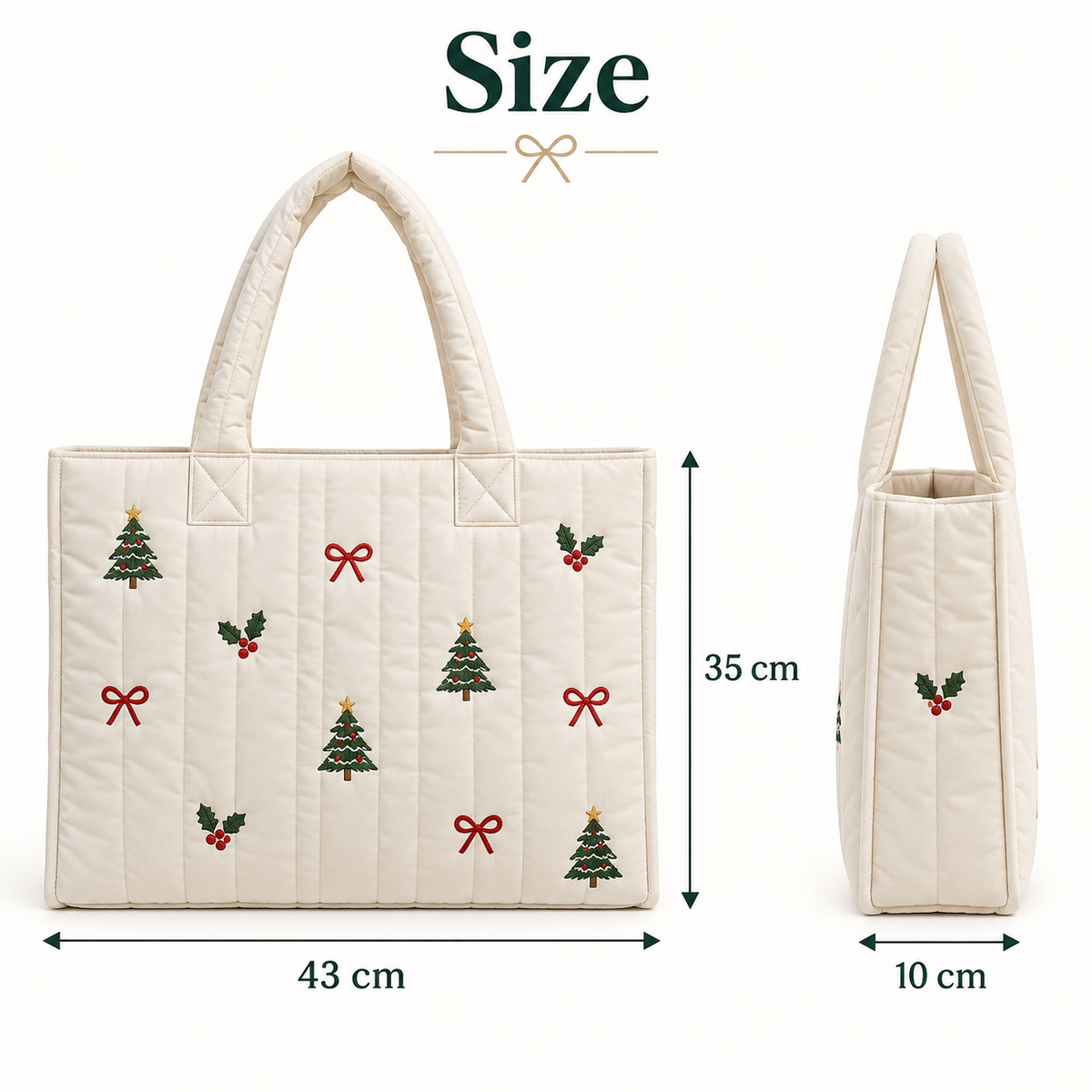 Christmas Quilted Tote Bag – Festive Embroidered Holiday Handbag