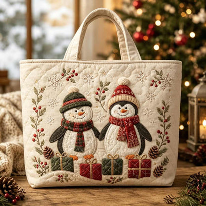 Christmas Quilted Tote Bag – Festive Embroidered Holiday Handbag